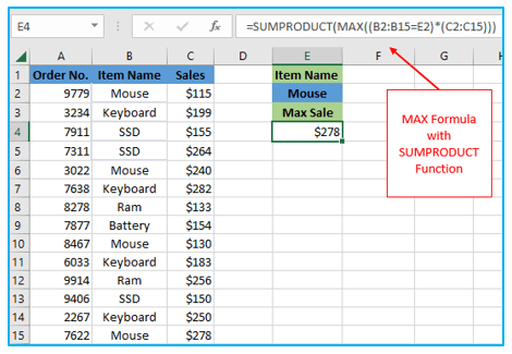 Excel MAX Function with examples