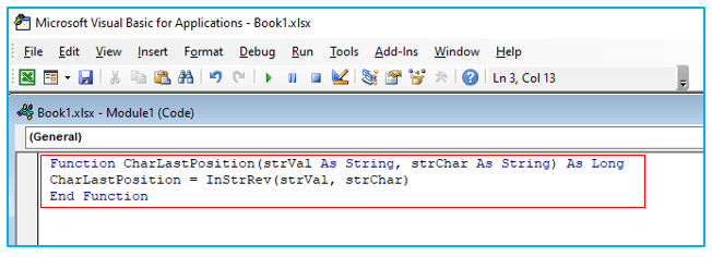 How do you find the last occurrence of a character in a string in excel 