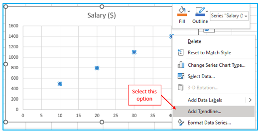 Find slope in excel through graph and formula