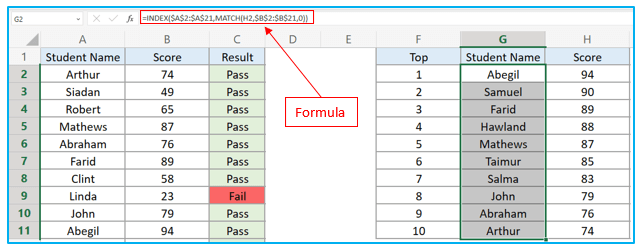 Find top 10 values in excel with formulas