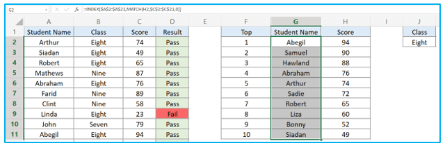 Find top 10 values in excel with formulas