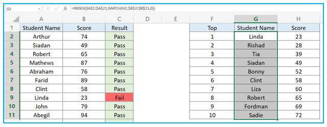 Find top 10 values in excel with formulas