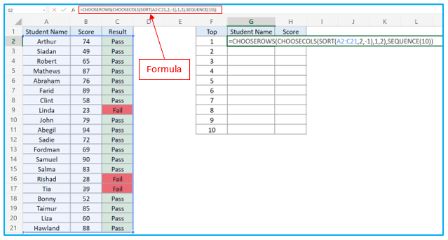 Find top 10 values in excel with formulas