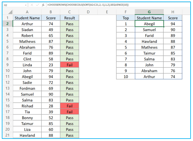 Find top 10 values in excel with formulas