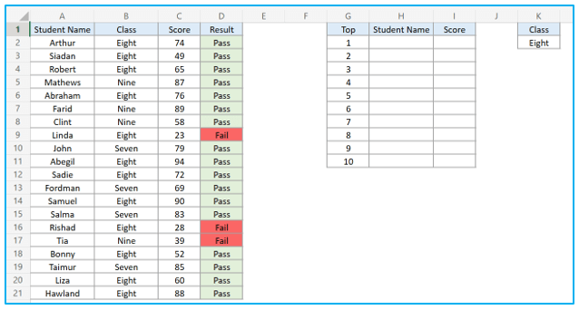 Find top 10 values in excel with formulas
