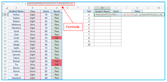 Find top 10 values in excel with formulas