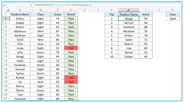 Find top 10 values in excel with formulas