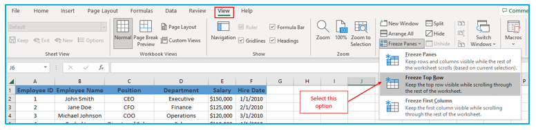 Freeze Rows and Columns in Excel
