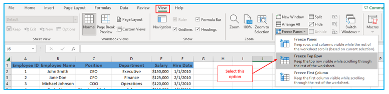 Freeze rows and columns