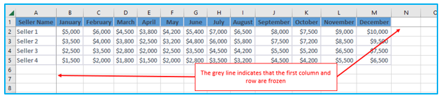 Freeze rows and columns