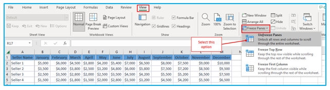 Freeze Rows and Columns in Excel