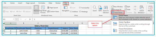 Freeze Rows and Columns in Excel