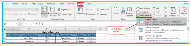 Freeze rows and columns