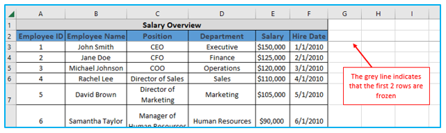 Freeze Rows and Columns in Excel