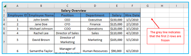 Freeze rows and columns