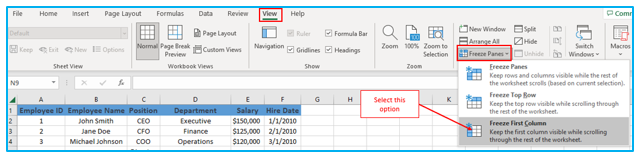Freeze Rows and Columns in Excel