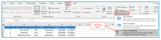 Freeze rows and columns