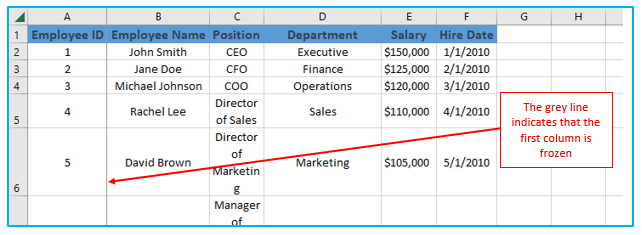 Freeze Rows and Columns in Excel