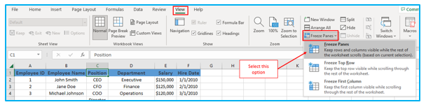 Freeze Rows and Columns in Excel