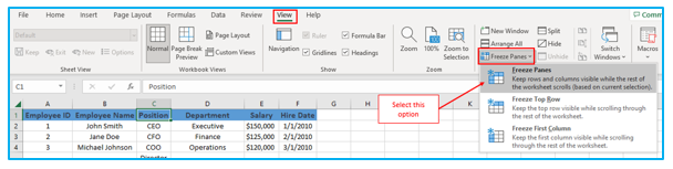 Freeze rows and columns