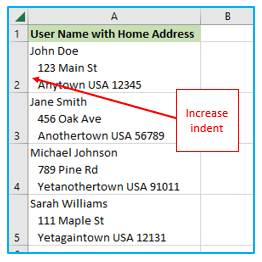 Indent in Excel with shortcut