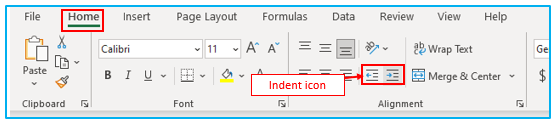 Indent in Excel with shortcut