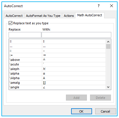 AutoCorrect option in Excel