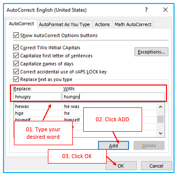 AutoCorrect option in Excel