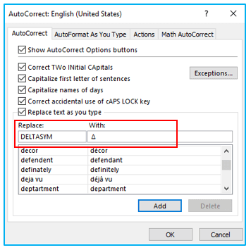 AutoCorrect option in Excel