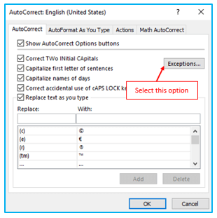 AutoCorrect option in Excel