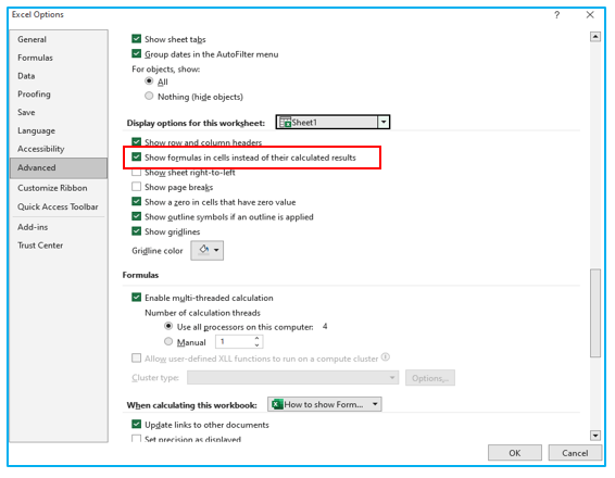 Formulas in Excel Instead of the Values