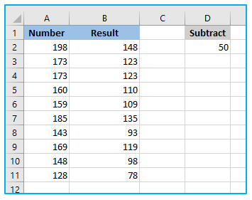 Subtraction in Excel