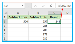 Subtraction in Excel