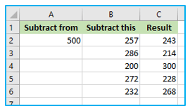 Subtraction in Excel