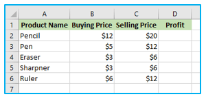 Subtraction in Excel