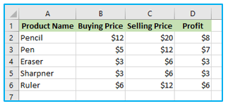 Subtraction in Excel