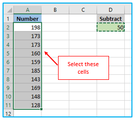 Subtraction in Excel