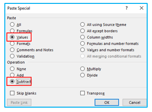 Subtraction in Excel