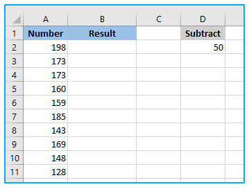Subtraction in Excel