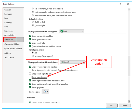 Remove Dotted Lines in Excel