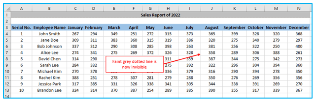 Remove Dotted Lines in Excel