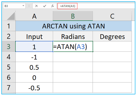 ATAN and ATAN2 Function in Excel