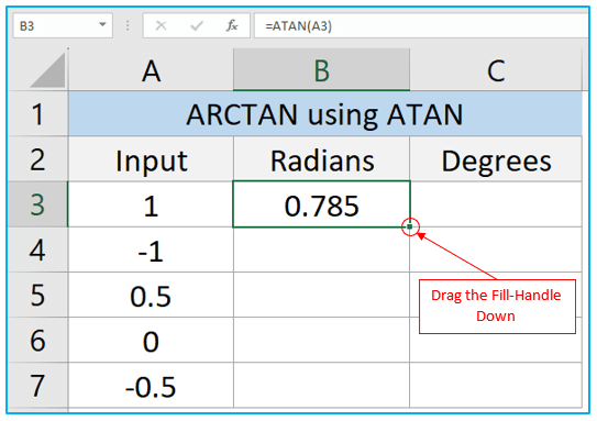 ATAN and ATAN2 Function in Excel