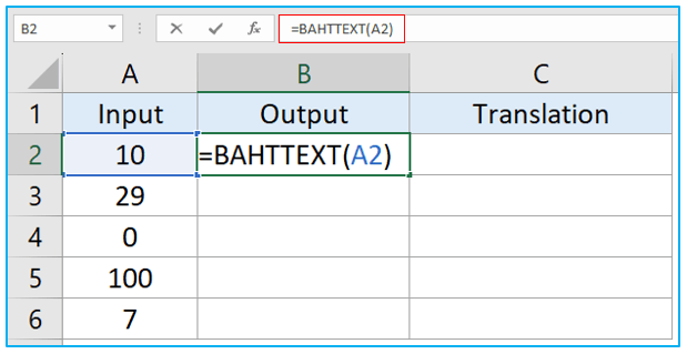 BAHTTEXT Function in Excel