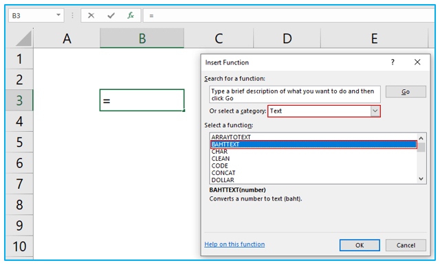 BAHTTEXT Function in Excel