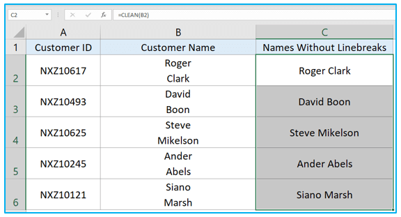 CLEAN Function in Excel