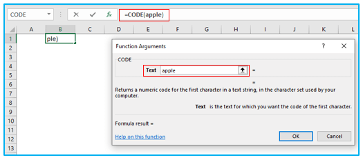 CODE Function in Excel