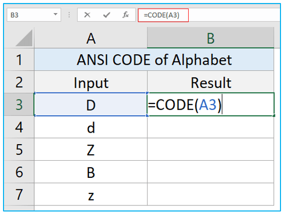 CODE Function in Excel