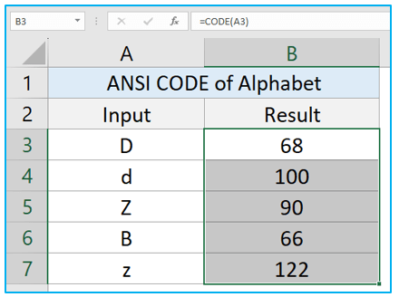 CODE Function in Excel