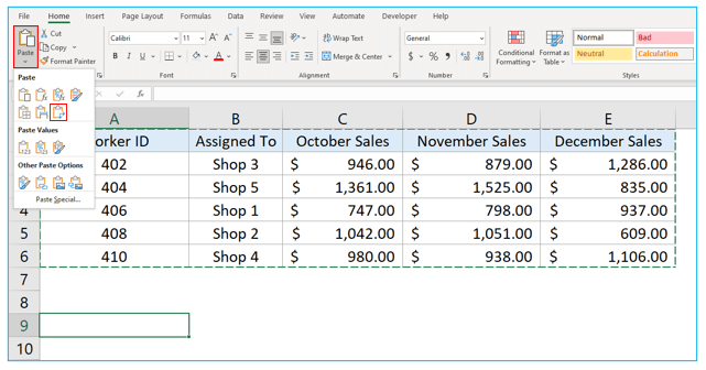 Transpose in Excel